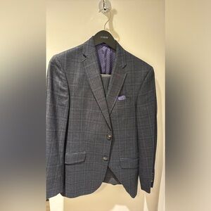 Ted Baker navy blazer with blue/black check pattern. Dark gray pants included.